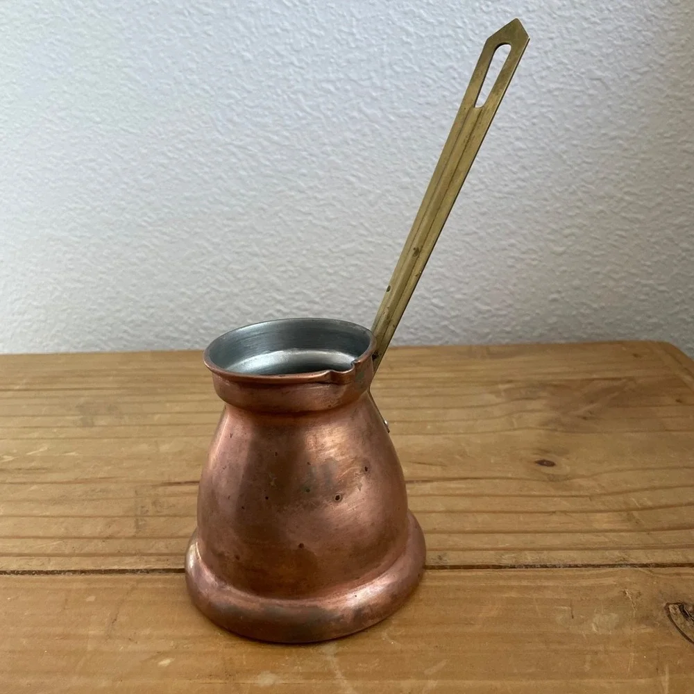 Vintage Copper Turkish Coffee Pot Cezve Ibrik Small Brass Handle Patina